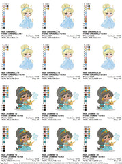 Princess Embroidery Designs Pack: Bella, Snow White, Cinderella, Jasmine & Tiana