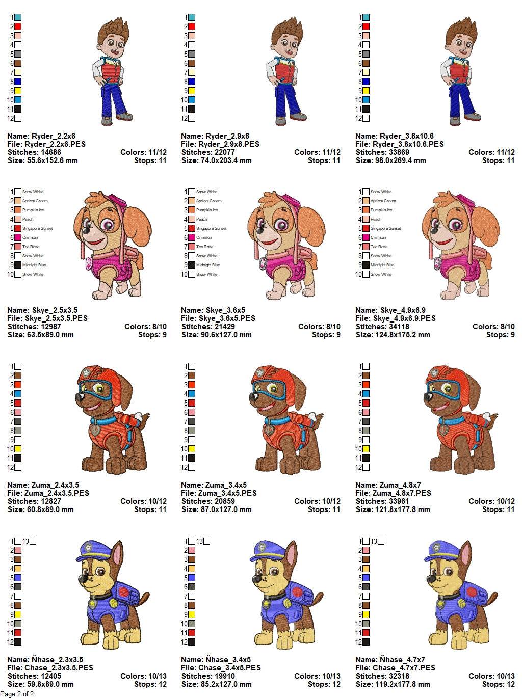 Paw Patrol Embroidery Design Pack – 8 Designs in 3 Sizes | FineryEmbroidery - FineryEmbroidery