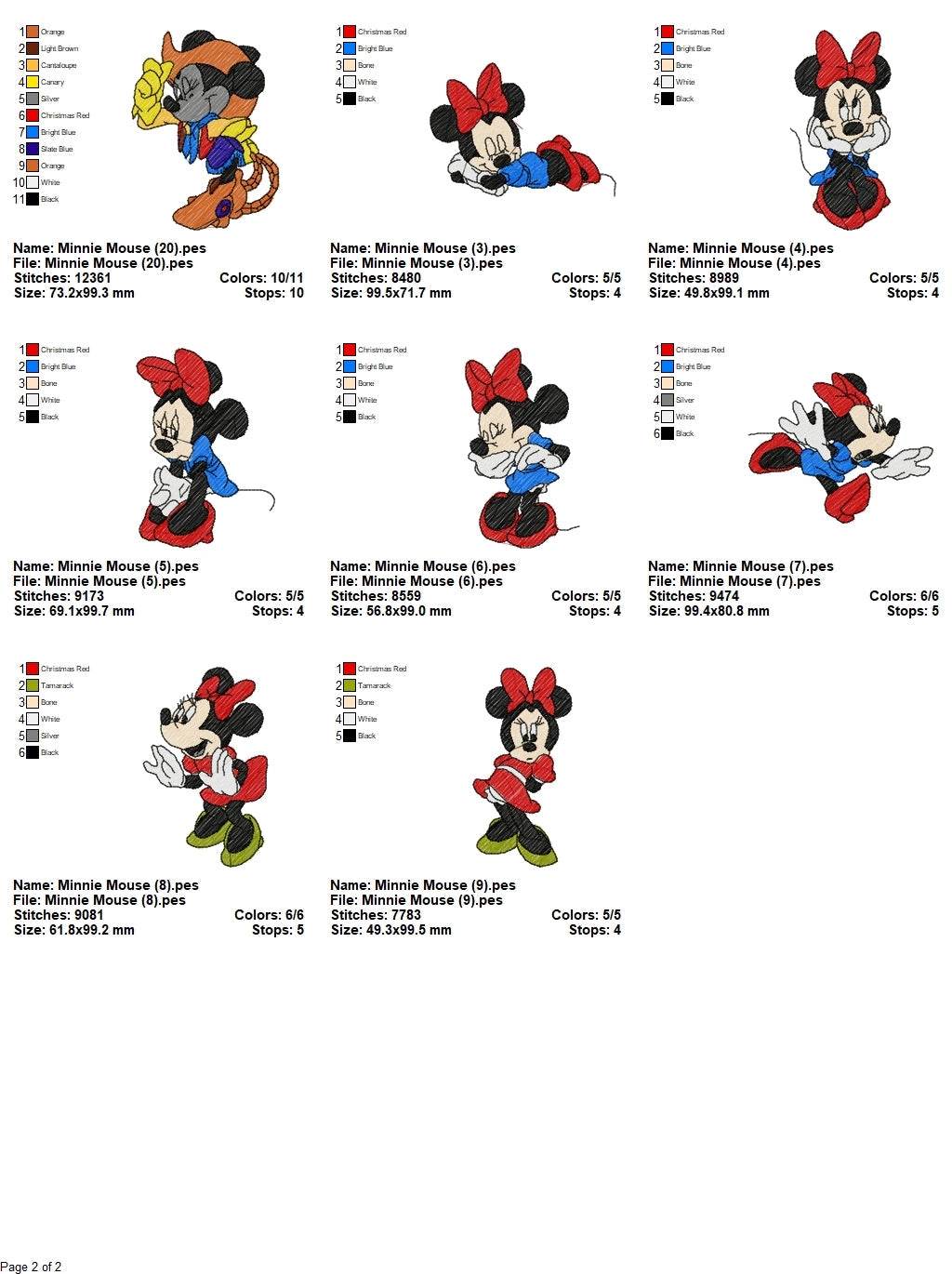 Minnie Mouse- Pack of 20 Designs - Embroidery Design