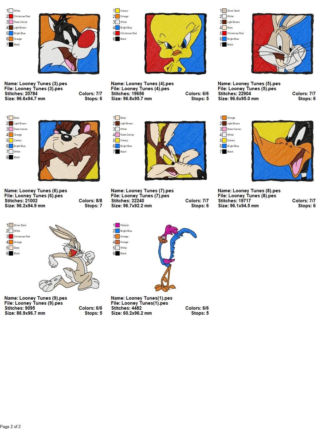 Looney Tunes - Pack of 20 Designs - Embroidery Design