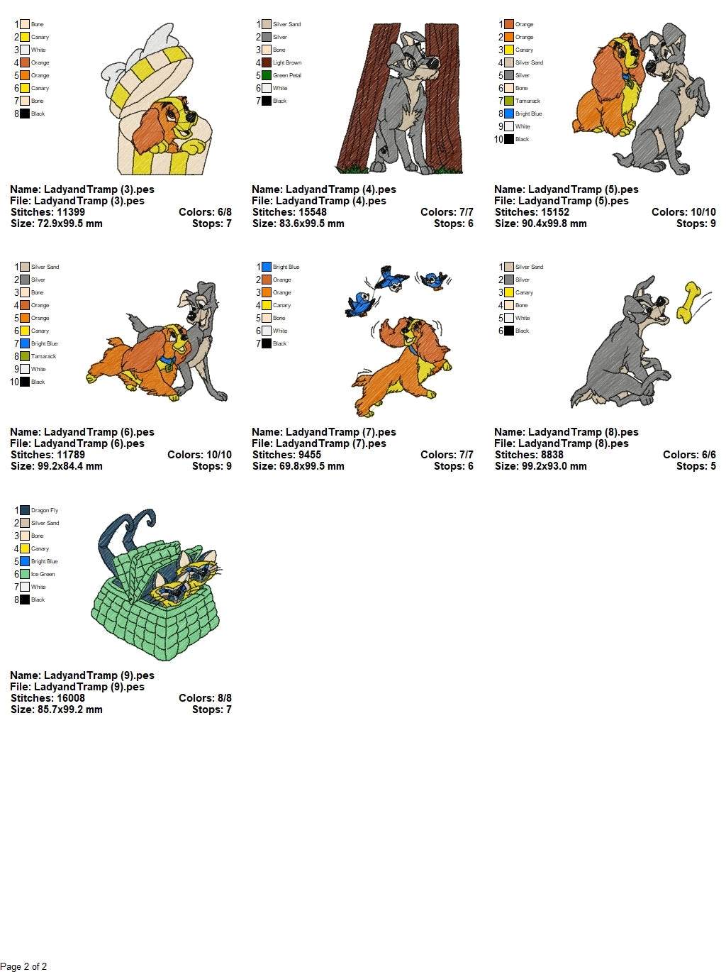 Lady and the Tramp - Pack of 19 Designs - Embroidery Design