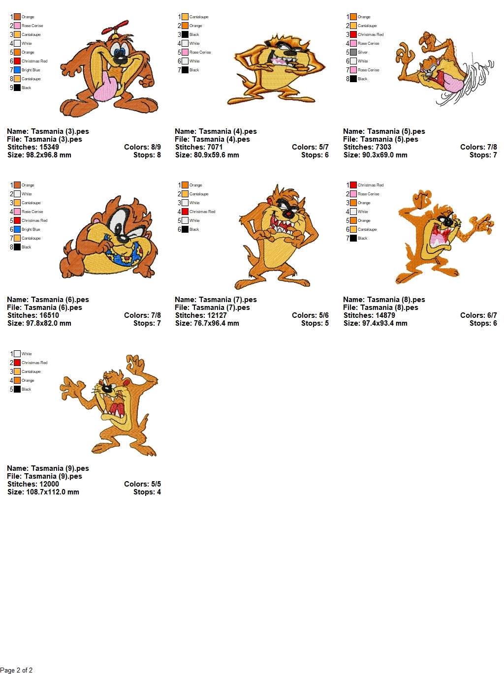 Taz-Mania- Pack of 19 Designs - Embroidery Design