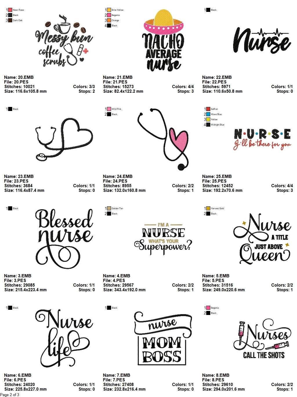 Nurses Collection - Pack of 25 Designs - Embroidery Design