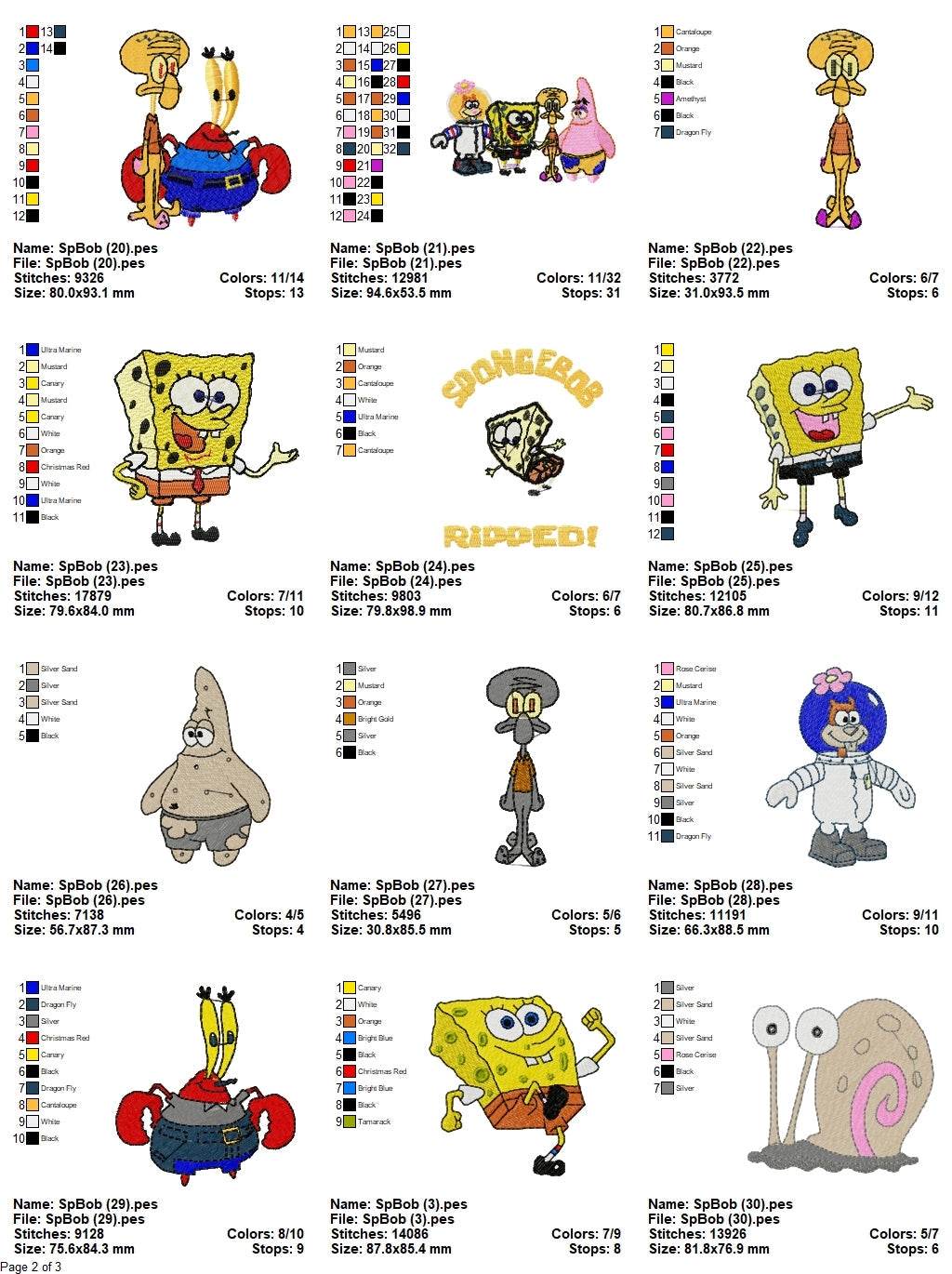 SpongeBob- Pack of 31 Designs - Embroidery Design