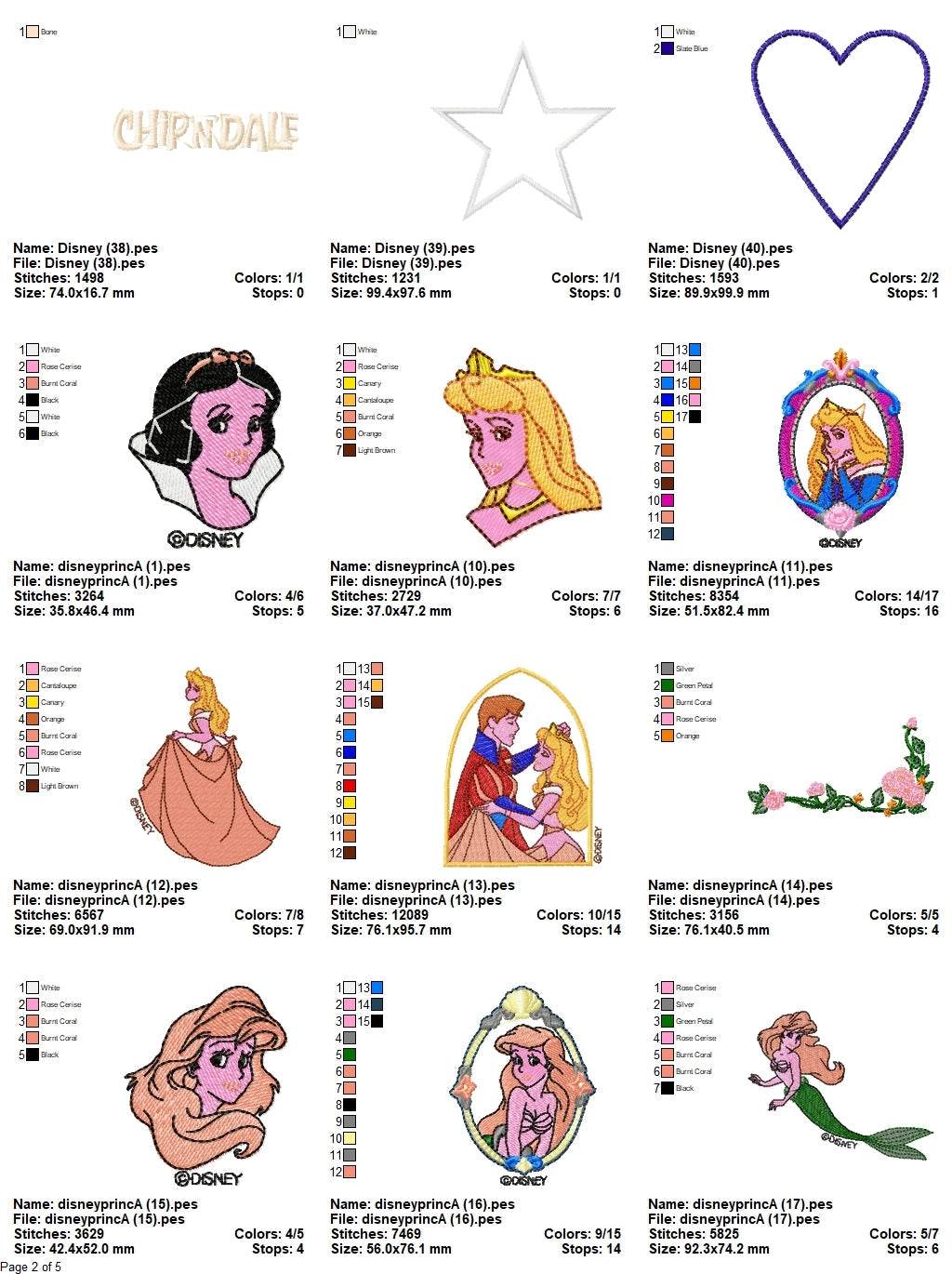 Disney Princess - Pack of 43 Designs - Embroidery Design