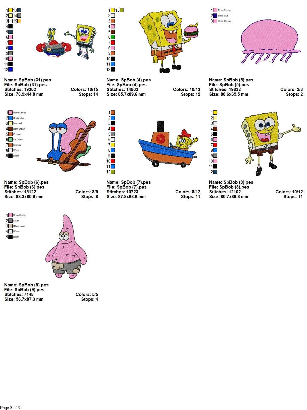 SpongeBob- Pack of 31 Designs - Embroidery Design