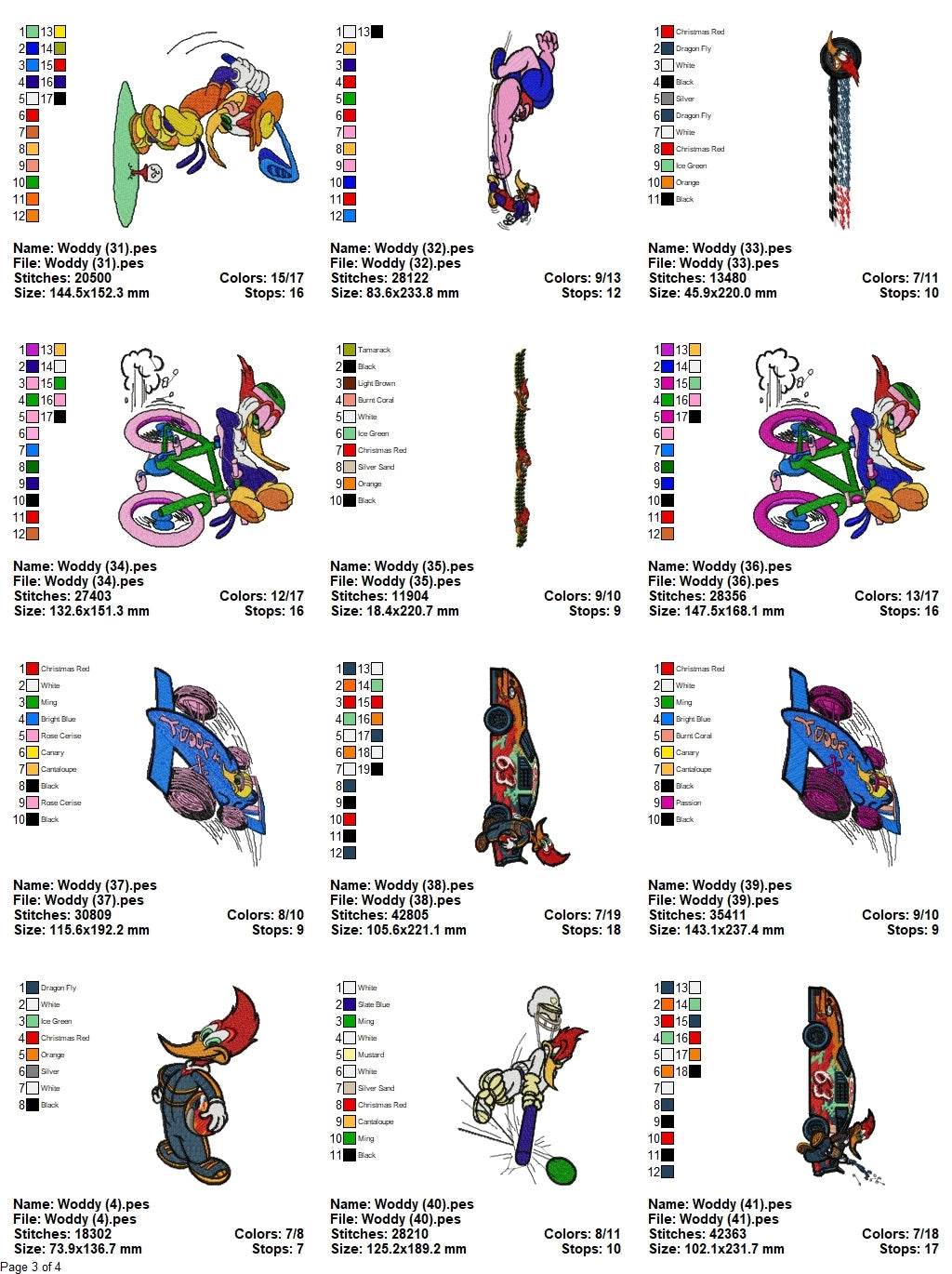 Woody Woodpecker- Pack of 42 Designs - Embroidery Design