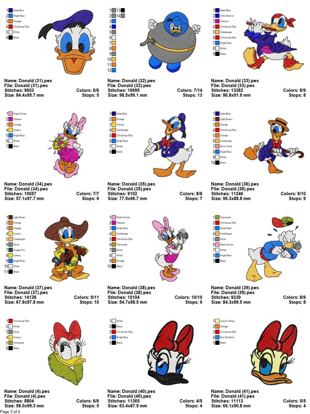 Disney Donald & Daisy Duck - Pack of 44 Designs - Embroidery Design