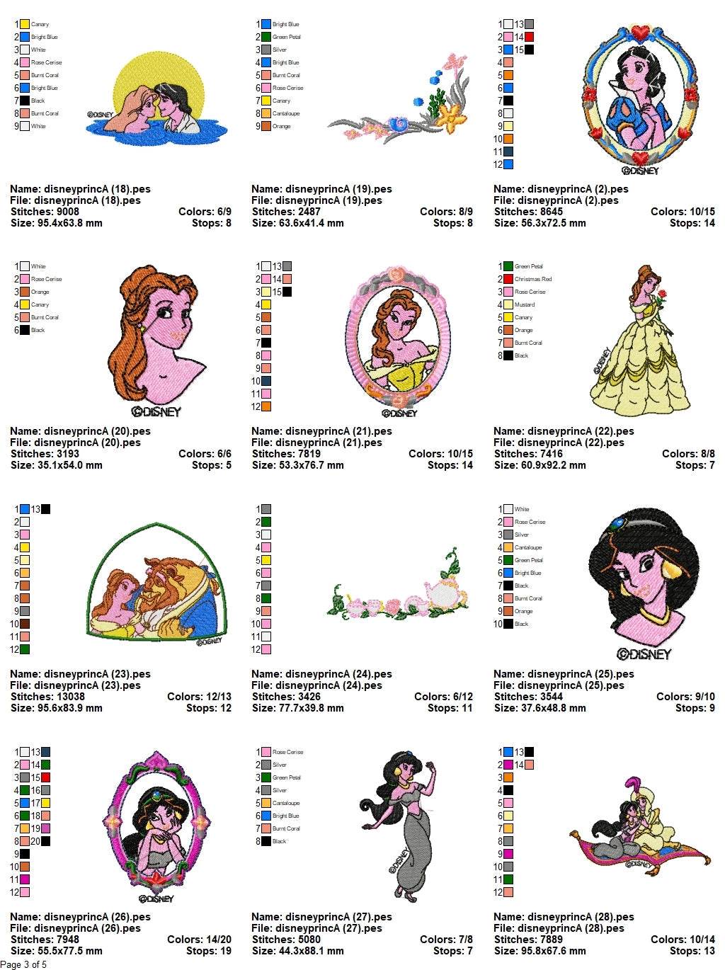 Disney Princess - Pack of 43 Designs - Embroidery Design