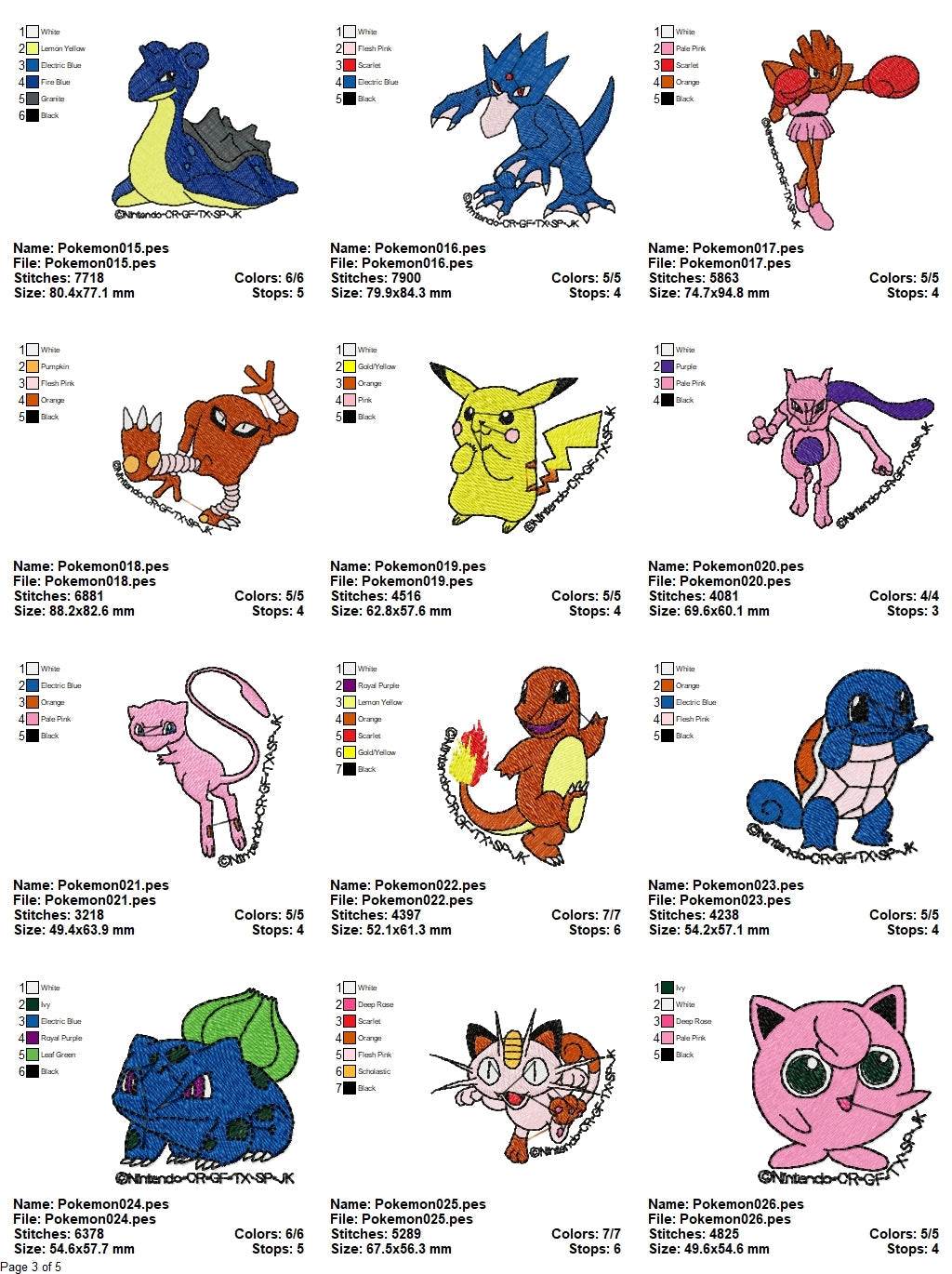 Pokemon - Pack of 51 Designs - Embroidery Design