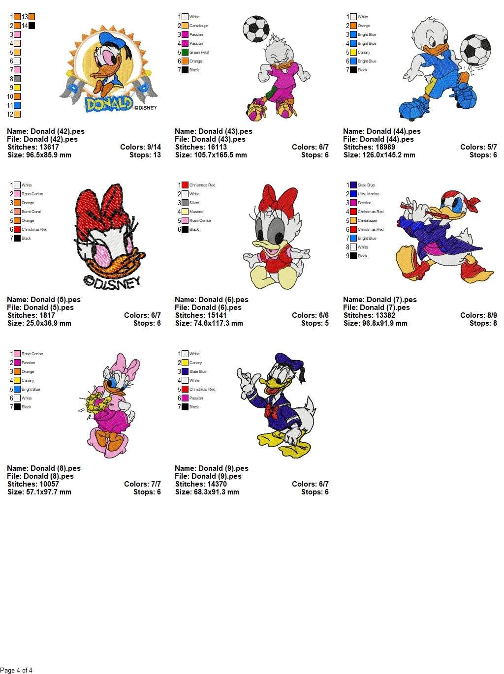 Disney Donald & Daisy Duck - Pack of 44 Designs - Embroidery Design