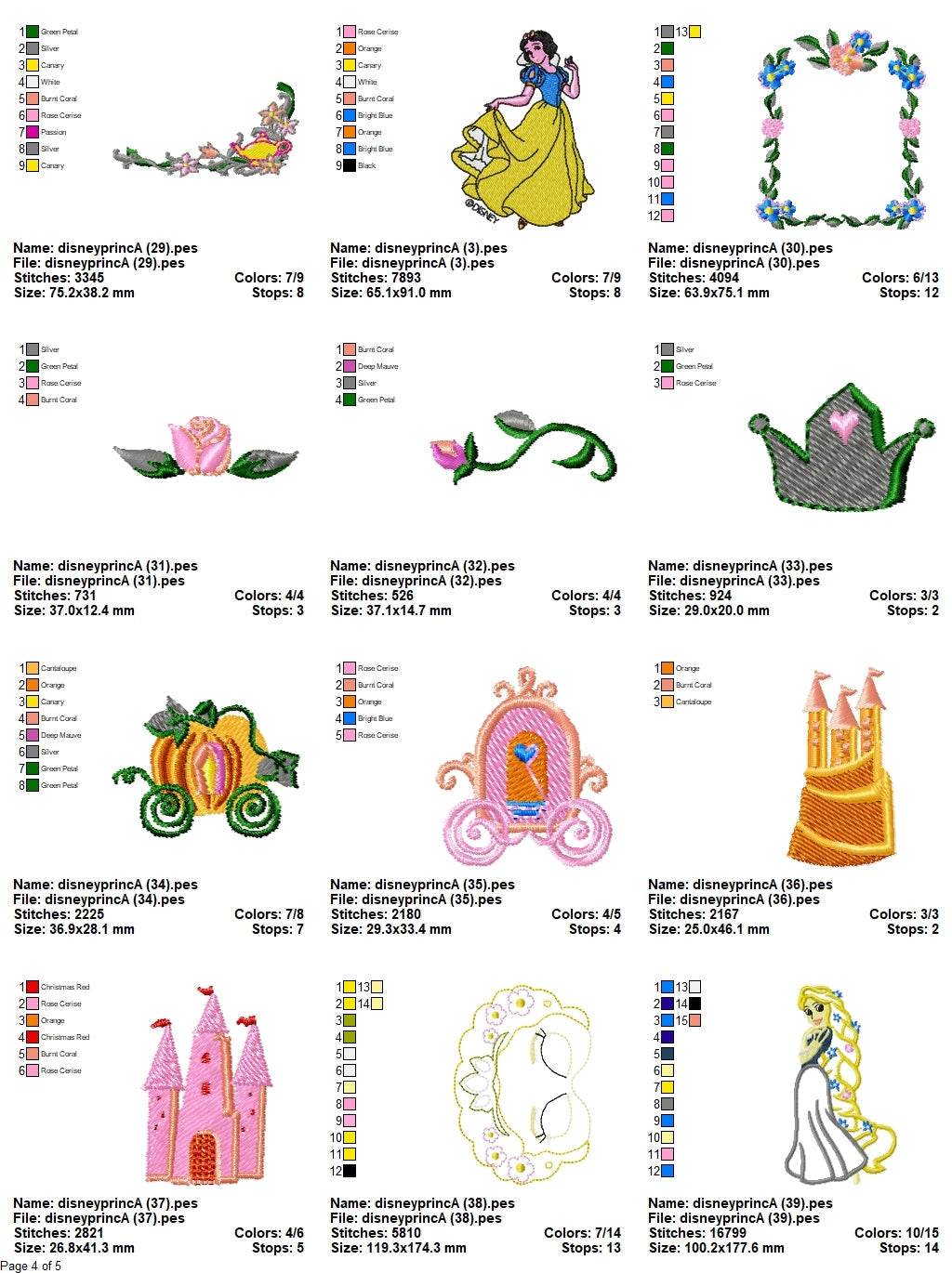 Disney Princess - Pack of 43 Designs - Embroidery Design