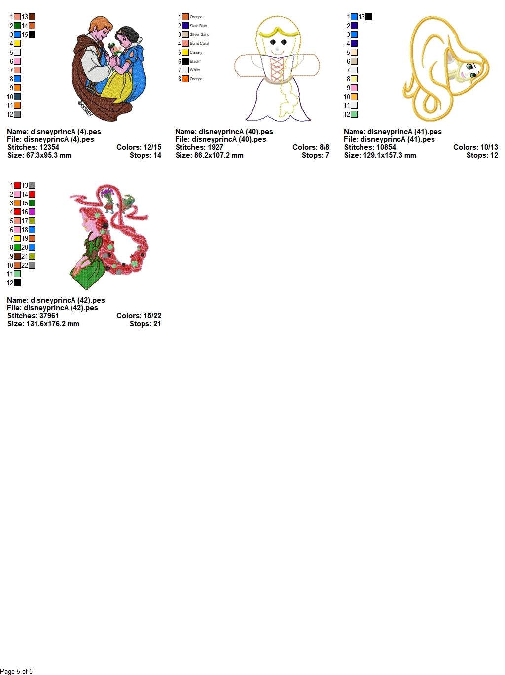 Disney Princess - Pack of 43 Designs - Embroidery Design