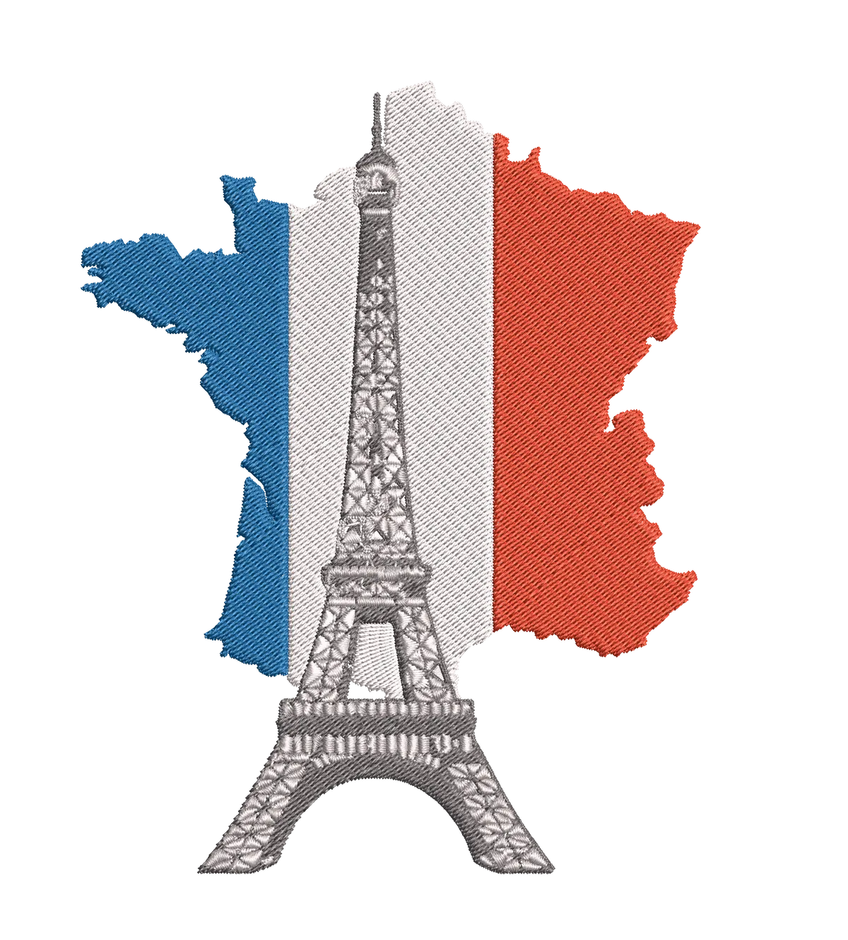 Paris Eiffel Tower Embroidery Design - Three Sizes, French Tricolor Map, and Iconic Landmark - Embroidery Designs FineryEmbroidery