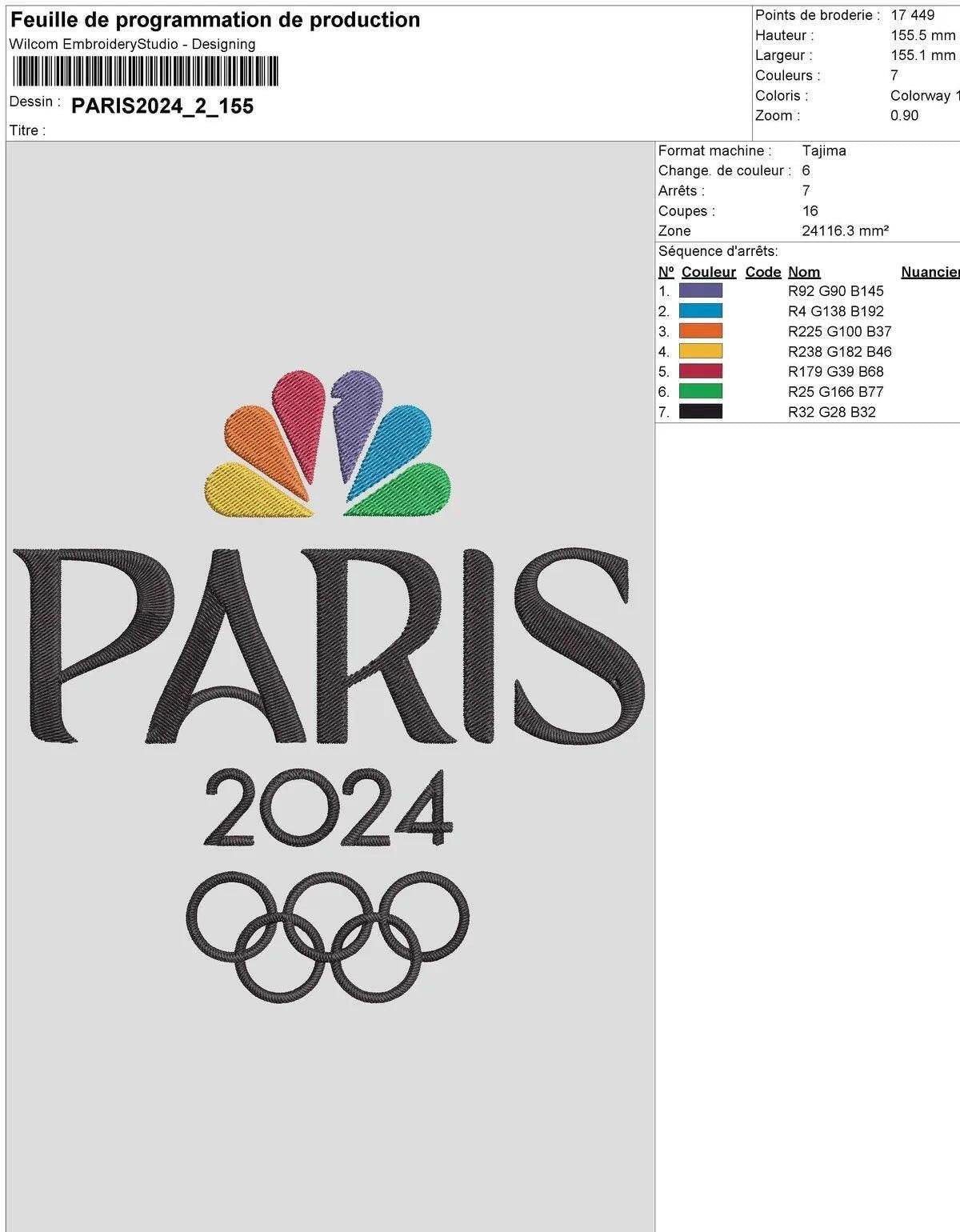 Paris 2024 Embroidery File - Motif of the upcoming Olympic Games - Embroidery Designs - FineryEmbroidery