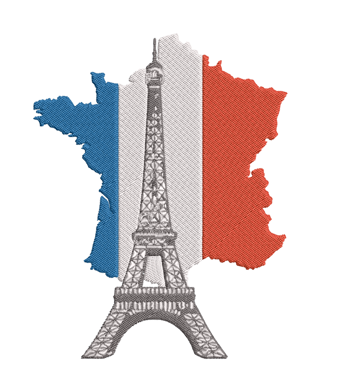 Paris Eiffel Tower Embroidery Design - Three Sizes, French Tricolor Map, and Iconic Landmark - Embroidery Designs - FineryEmbroidery