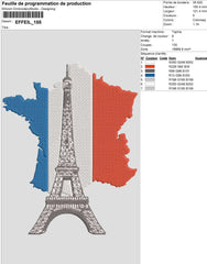 Paris Eiffel Tower Embroidery Design - Three Sizes, French Tricolor Map, and Iconic Landmark - Embroidery Designs - FineryEmbroidery