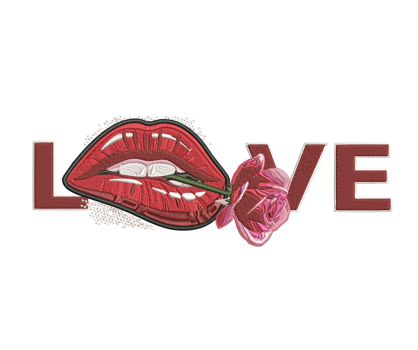 Passionate Love: Lips and Rose Embroidery Design - FineryEmbroidery