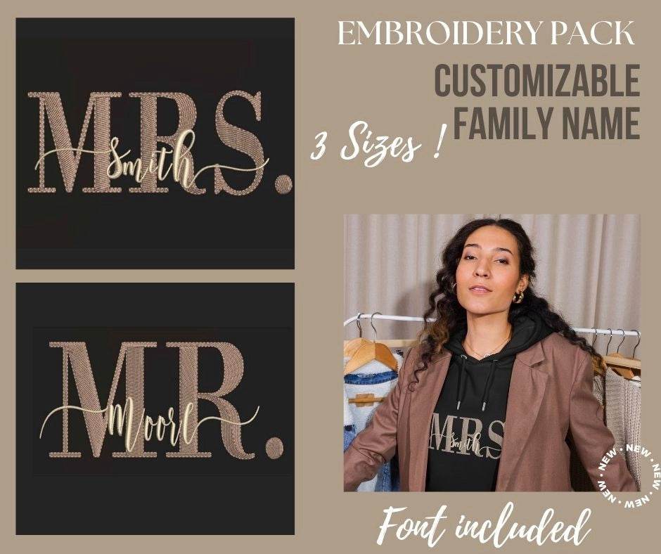 Personalized Mr. & Mrs. Embroidery Pack with Customizable Family Name - FineryEmbroidery