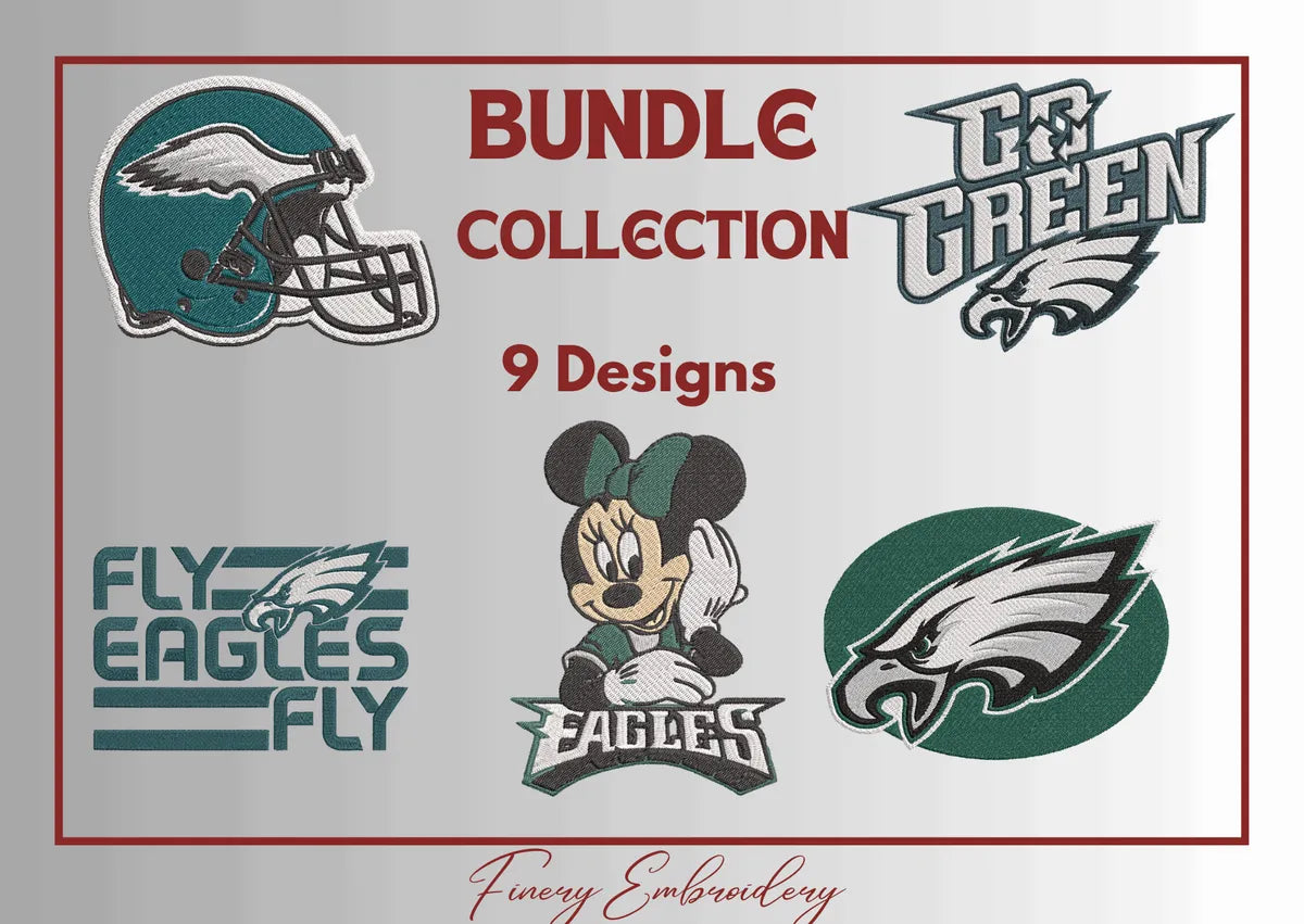 Philadelphia Eagles - Pack of 9 Designs - Embroidery Design FineryEmbroidery