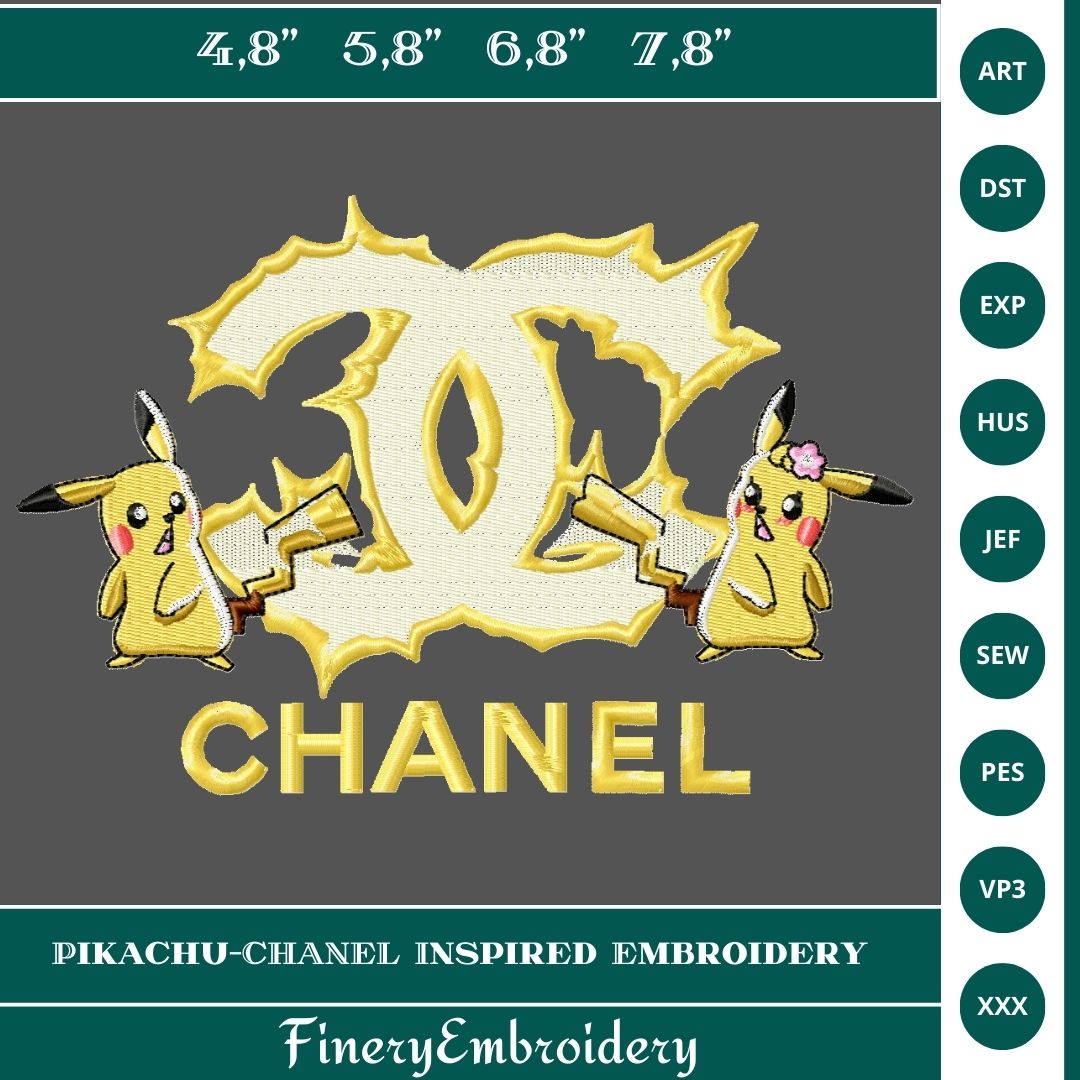 Pikachu - Chanel Inspired Embroidery Design - FineryEmbroidery