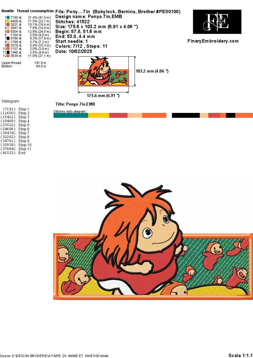 Ponyo Embroidery Design – FineryEmbroidery