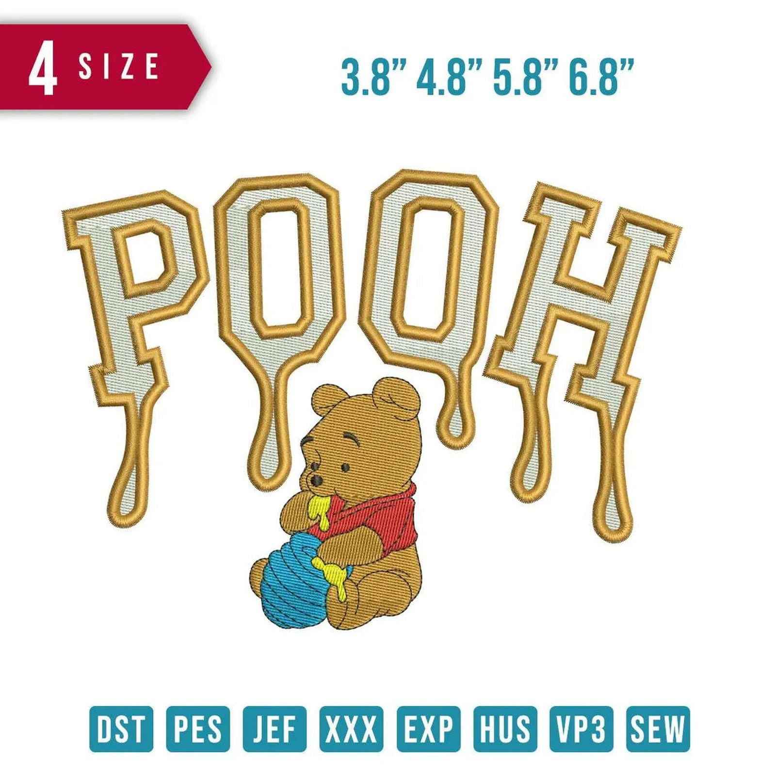 Pooh Eating Honey Embroidery Design