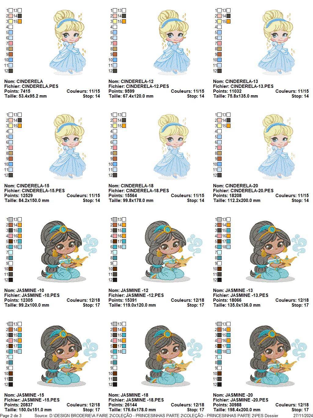 Princess Embroidery Designs Pack: Bella, Snow White, Cinderella, Jasmine & Tiana - FineryEmbroidery
