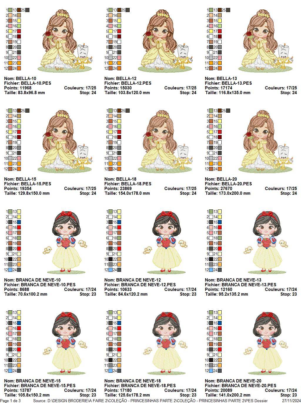 Princess Embroidery Designs Pack: Bella, Snow White, Cinderella, Jasmine & Tiana - FineryEmbroidery