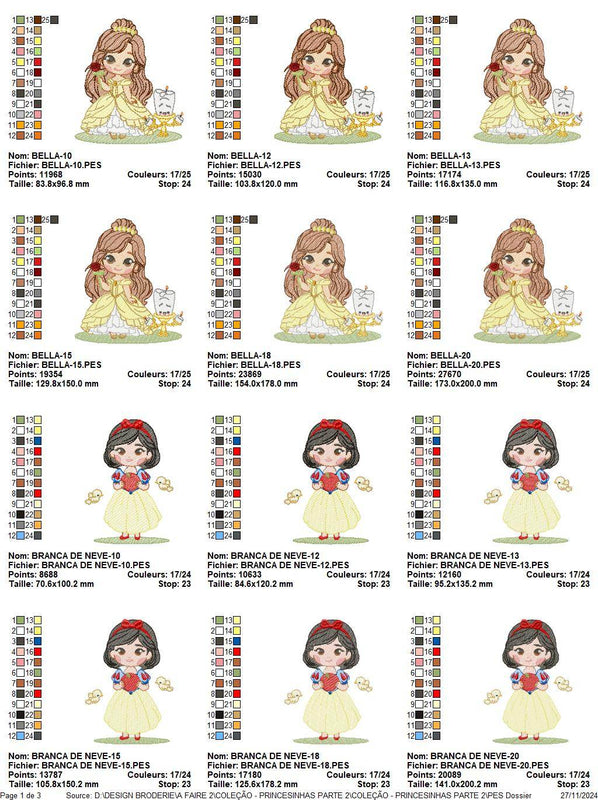 Princess Embroidery Designs Pack: Bella, Snow White, Cinderella, Jasmine & Tiana - FineryEmbroidery