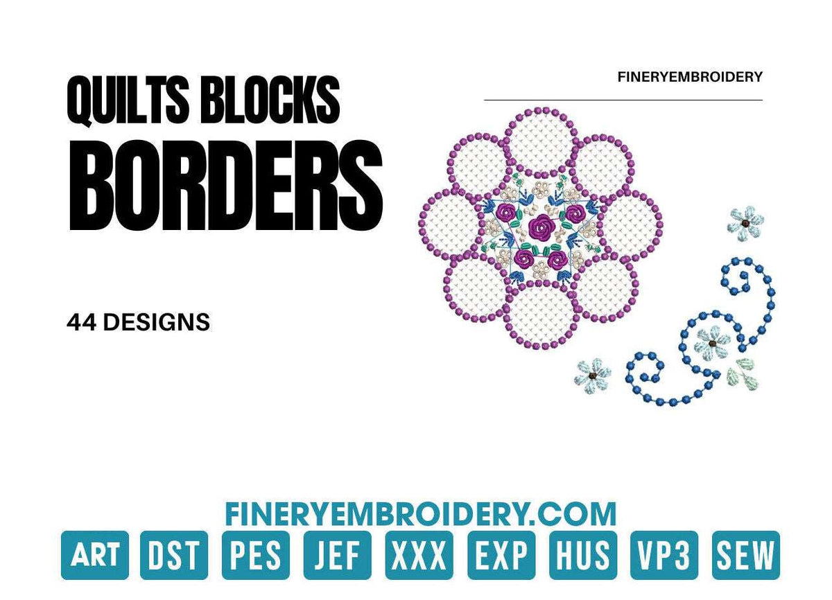Quilt blocks borders: Embroidery Design Pack FineryEmbroidery