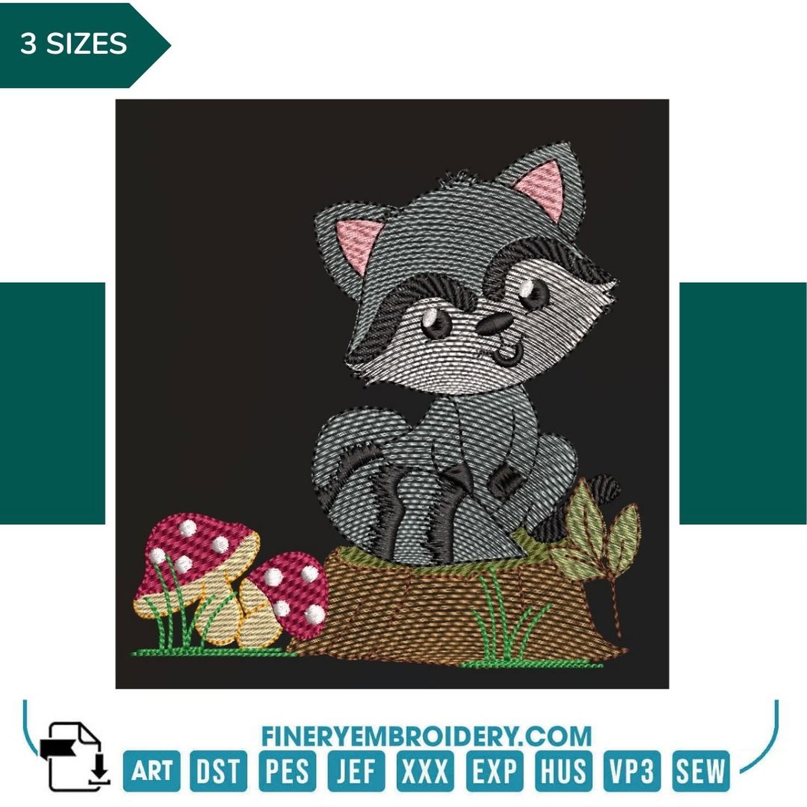 Racoon - Embroidery design - FineryEmbroidery