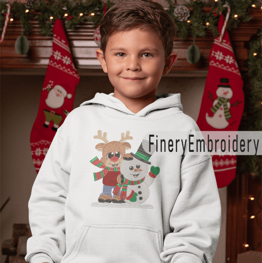 Reindeer and Snowman Christmas Embroidery Design – 5 Sizes | FineryEmbroidery - FineryEmbroidery