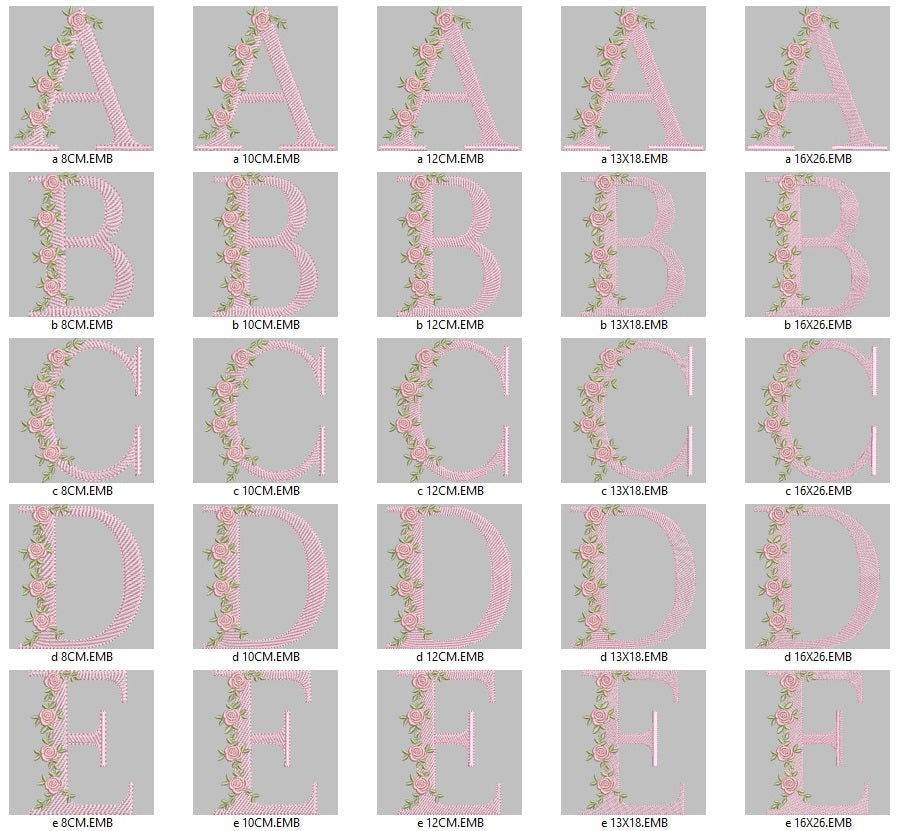 Rose Vine Alphabet Embroidery Pack – Delicate Floral Monogram Letters - FineryEmbroidery