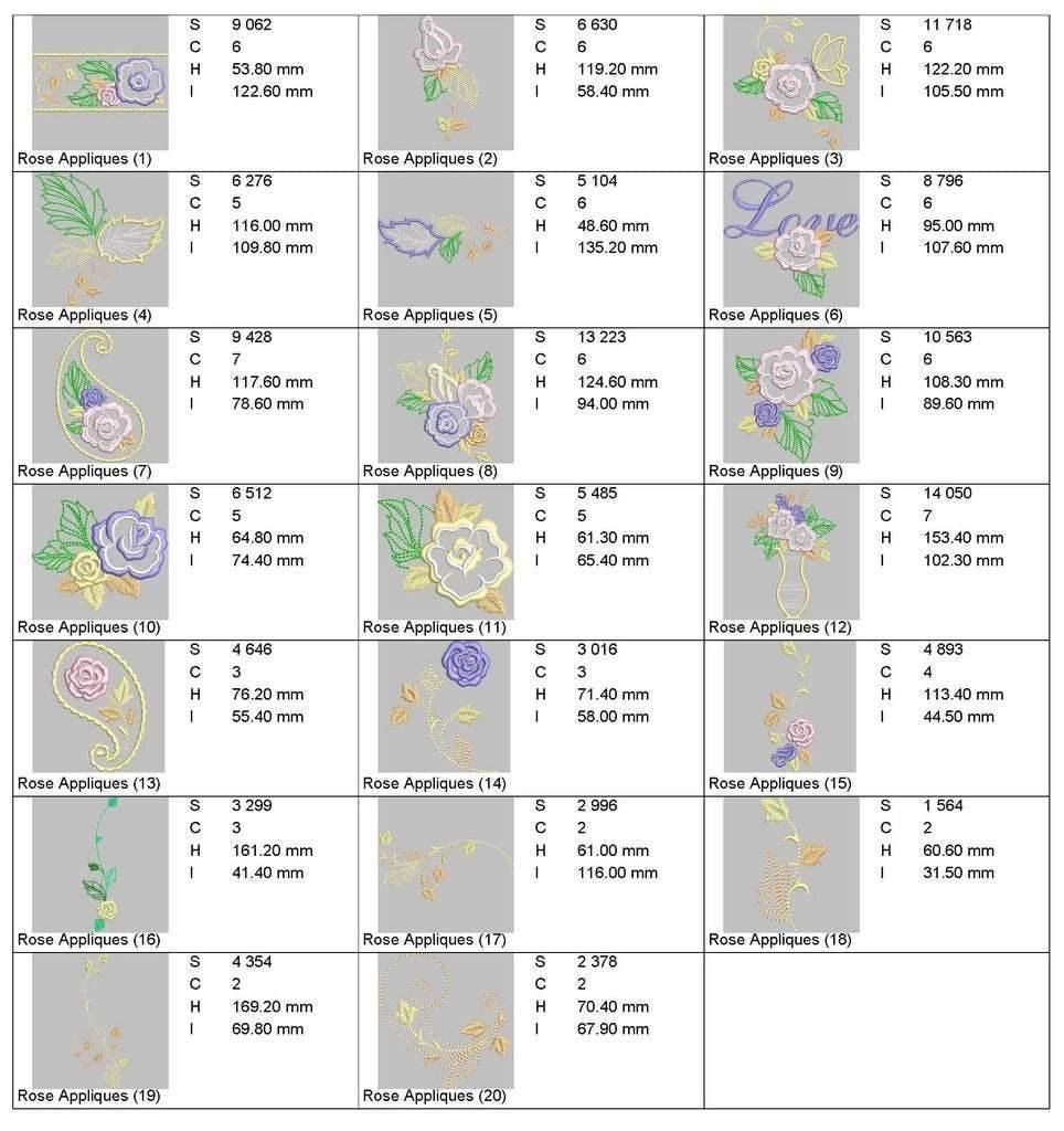 Roses Appliques: Embroidery Design Pack - FineryEmbroidery