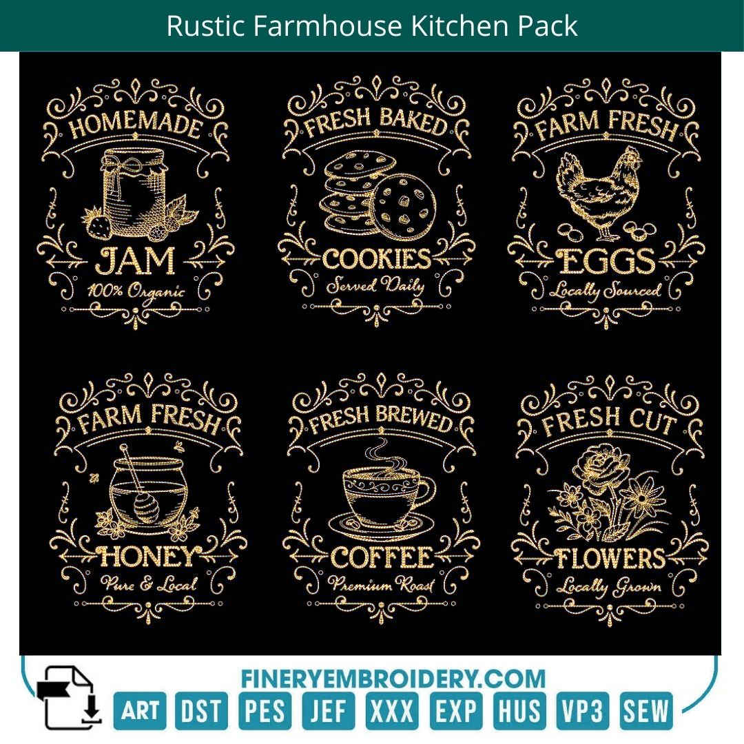 Rustic Farmhouse Kitchen Quotes Embroidery Pack - FineryEmbroidery