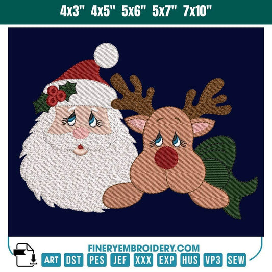 Santa Claus and Rudolph Embroidery Design – Christmas Spirit - FineryEmbroidery