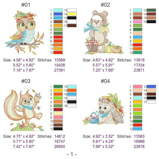 Special Fall Animals Embroidery Pack – 10 Designs in 3 Sizes - FineryEmbroidery