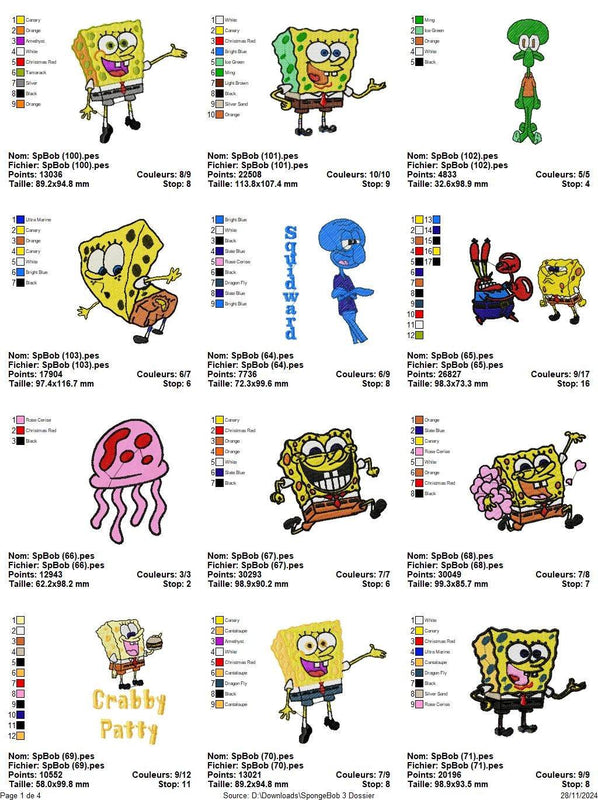 SpongeBob 3 - Pack of 40 Designs - Embroidery Design - FineryEmbroidery