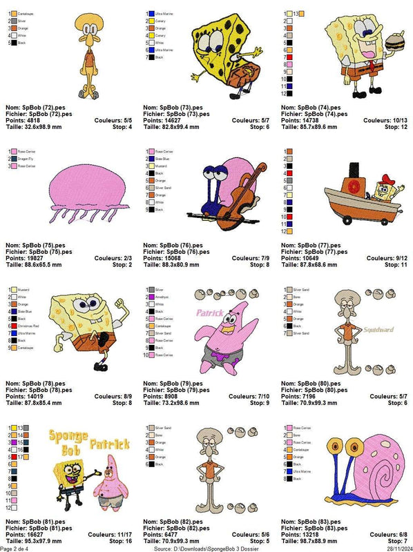 SpongeBob 3 - Pack of 40 Designs - Embroidery Design - FineryEmbroidery