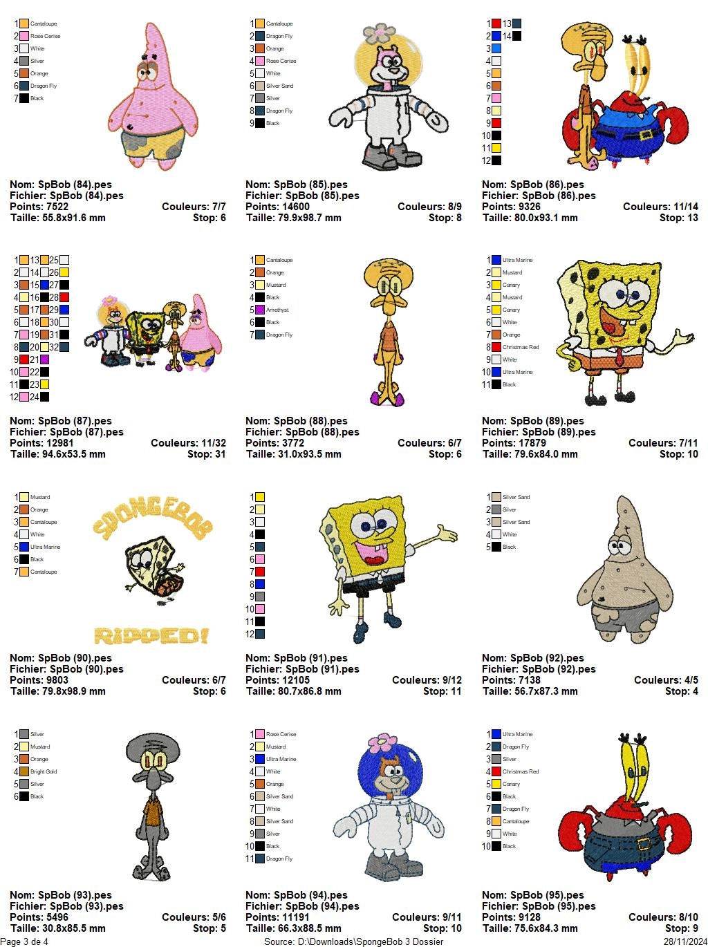 SpongeBob 3 - Pack of 40 Designs - Embroidery Design - FineryEmbroidery