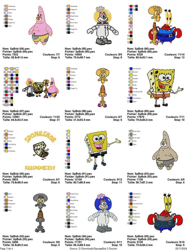 SpongeBob 3 - Pack of 40 Designs - Embroidery Design - FineryEmbroidery