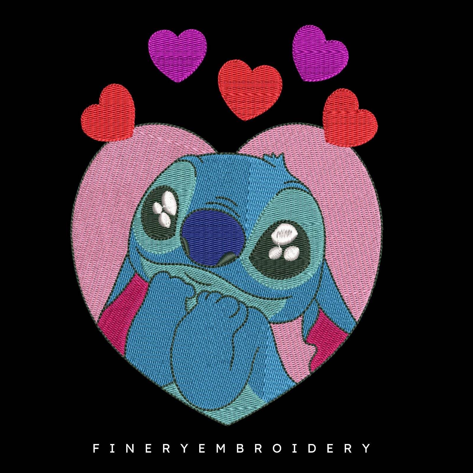 Stitch with hearts - Animé -  - Embroidery Design - FineryEmbroidery