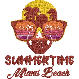 Summertime-Skull-Miami-Beach-Vacation - Embroidery Design FineryEmbroidery