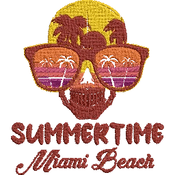 Summertime-Skull-Miami-Beach-Vacation - Embroidery Design - FineryEmbroidery