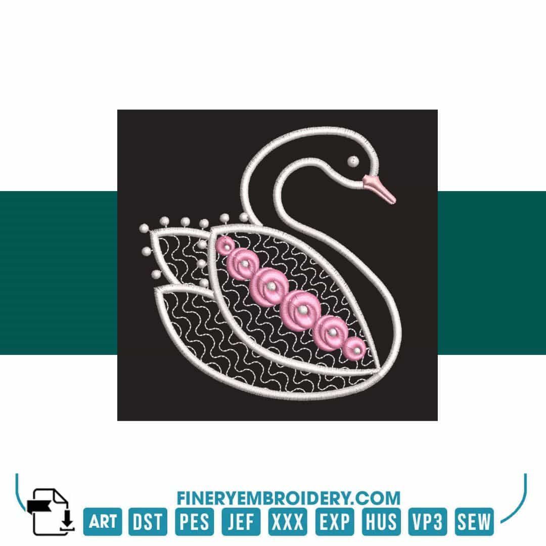 Swan Serenity 11: Exquisite White Embroidery Design - FineryEmbroidery