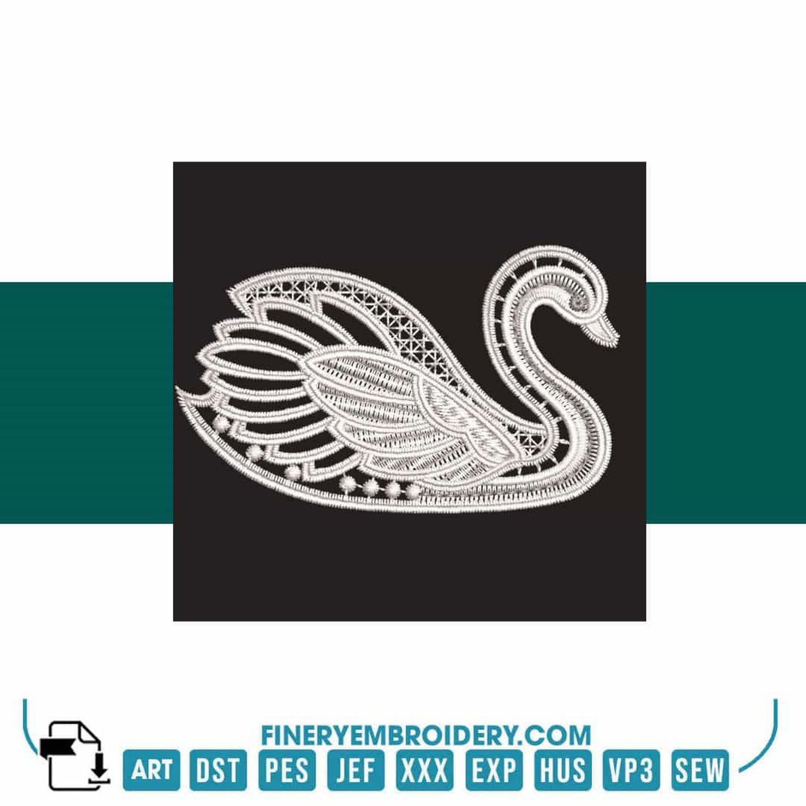 Swan Serenity 17: Exquisite White Embroidery Design - FineryEmbroidery