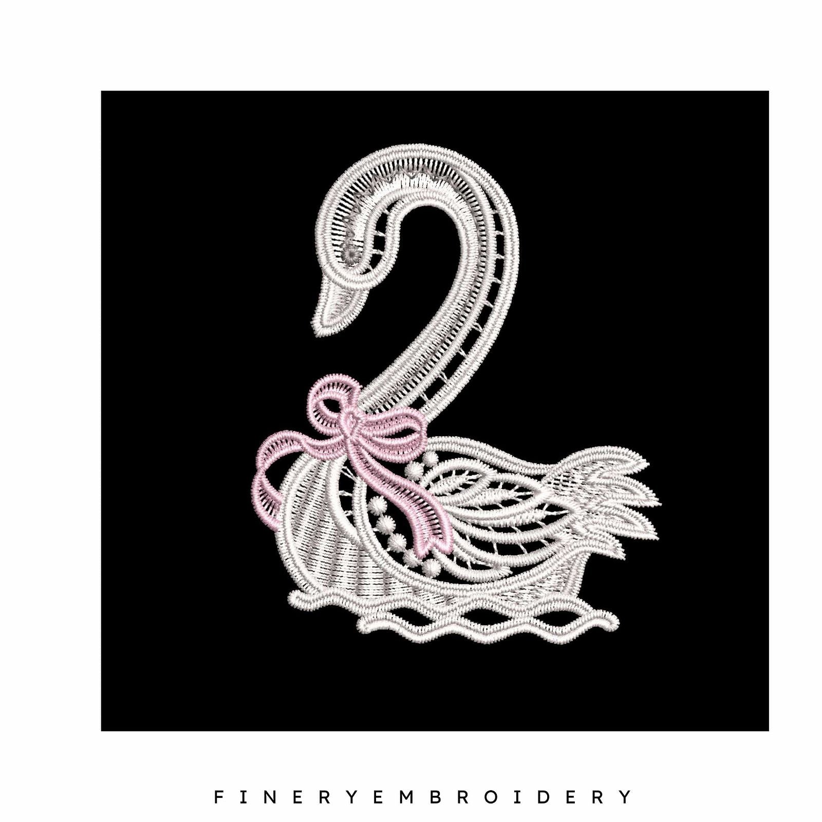 Swan Serenity 19: Exquisite White Embroidery Design - FineryEmbroidery