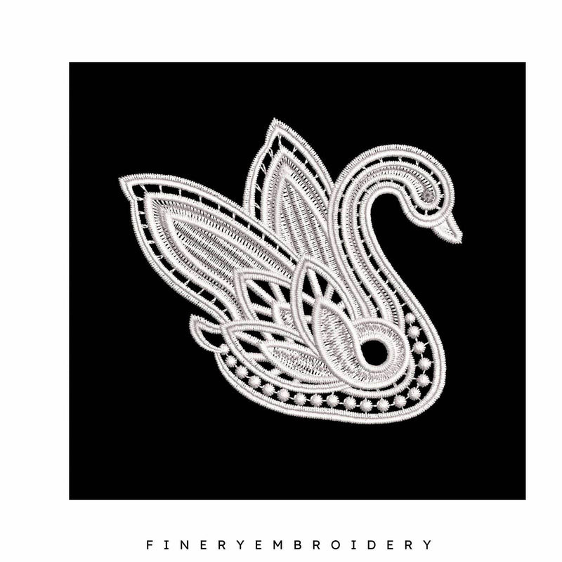 Swan Serenity 20: Exquisite White Embroidery Design - FineryEmbroidery