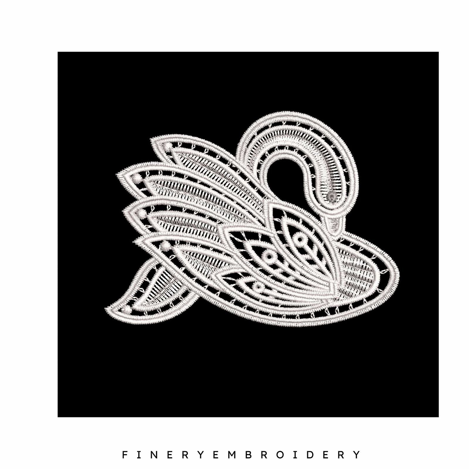 Swan Serenity 21: Exquisite White Embroidery Design - FineryEmbroidery